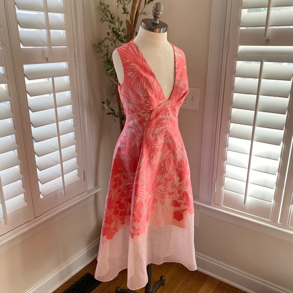Lela Rose floral boarder fil coupe v-neck dress 12 - Picture 5 of 15